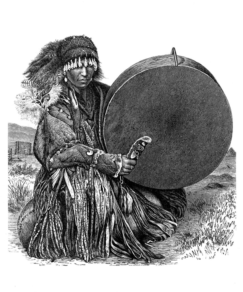 Ordet 'shaman' stammer fra den tungusiske sprogramilie - her afbildes en shaman fra det centrale Asien (ukendt kunstner; Wellcome Images)