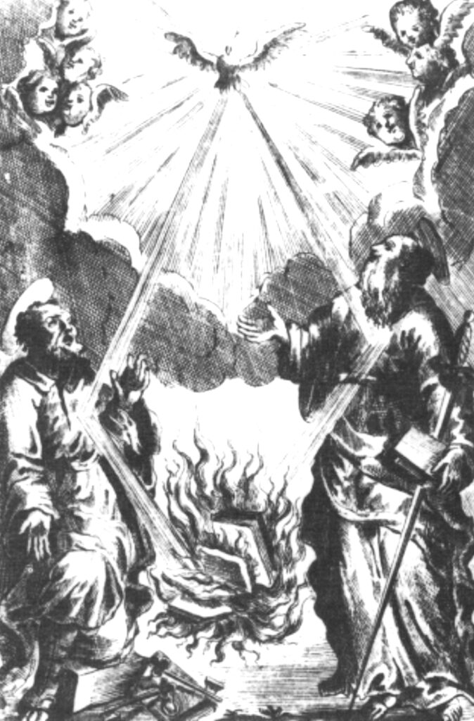 Autodafé, bogbrænding med helligåndens velsignelse. Kobberstik til titelside i 'Index Librorum Prohibitorum' (den katolske kirkes 'oversigt over forbudte bøger'), en del af censurapparatet, der blev anvendt af inkvisitionen, primært i det 17. århundrede (ukendt illustrator, 1711)
