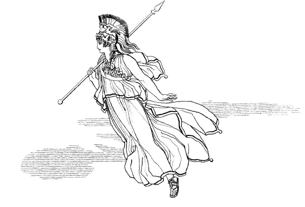Athene, gudinde med stærk tilknytning til Odysseus (John Flaxman, 1810)