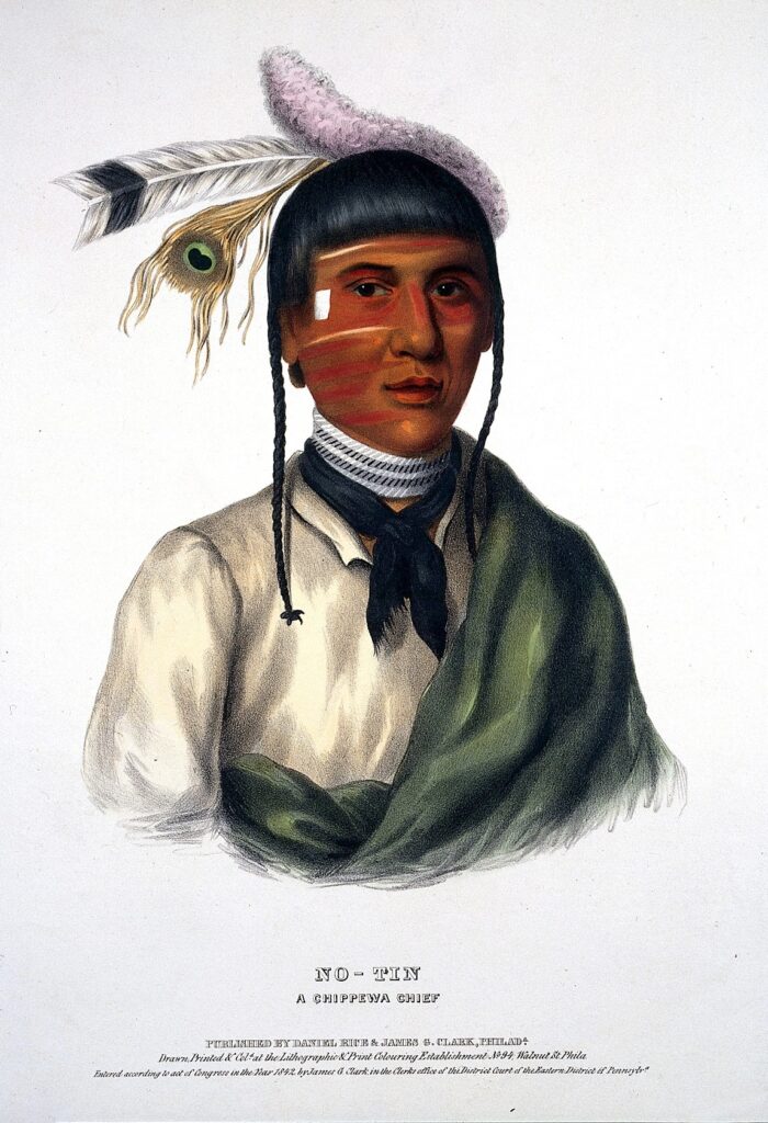 Ojibwa-høvding No-tin (litografi, 1842; Wellcome Images)