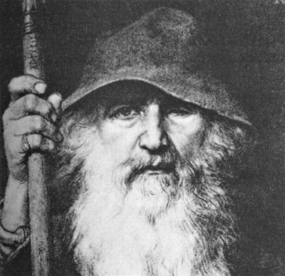 Den énøjede gud Odin, her forklædt som vandrer (Georg von Rosen, 1886)