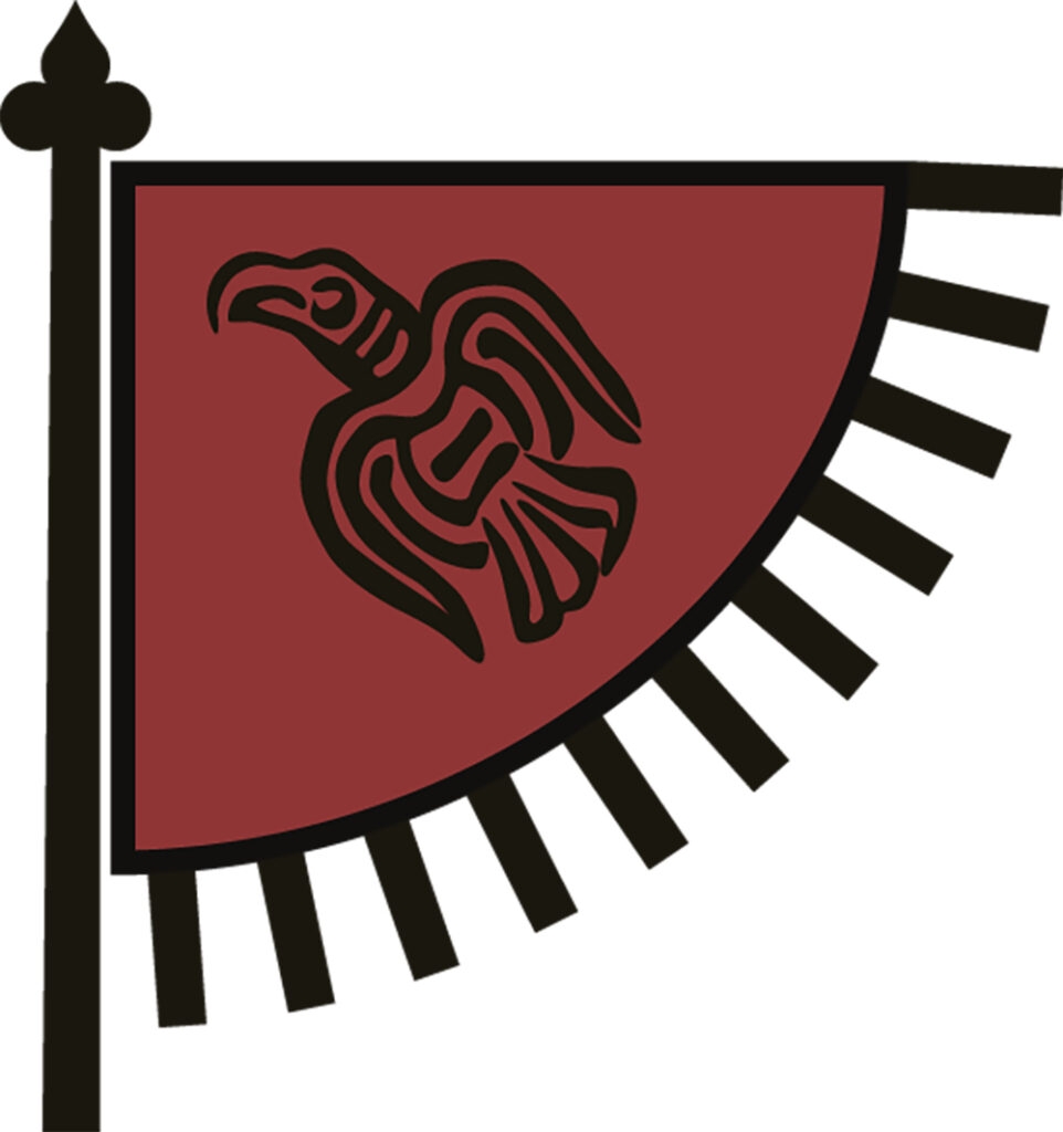 Moderne forsøg på en fremstilling af det nordiske ravneflag (eller -banner), der kendes fra enkelte afbildninger og en række tekst-kilder under og efter vikingetiden. Illustration: Mac Rud, Wikimedia Commons (CC BY-SA 4.0)