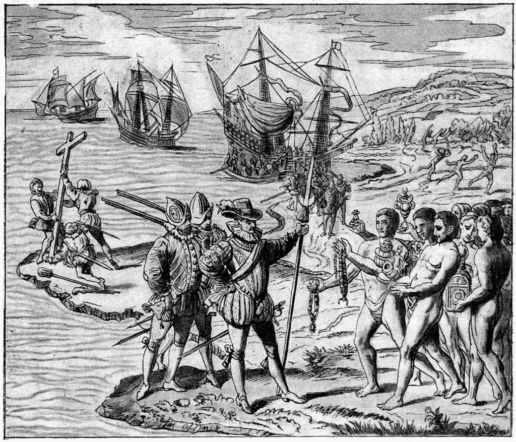 Columbus ankommer til Hispaniola (ukendt kunster, 16. årh.)